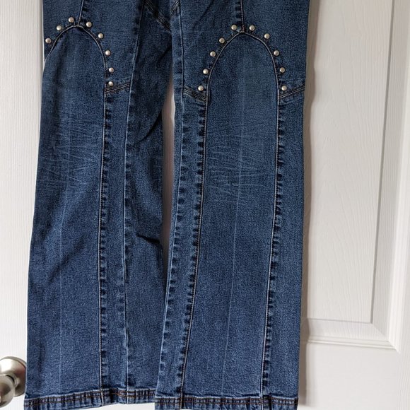 Vtg REVOLT USA Jeans Decorated w/Metal Studs & Faux Gems -Flared Bottom Boot Cut - Picture 5 of 14